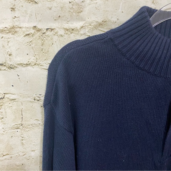 Chaps Navy Blue Cotton 1/4 Zip Mock Neck Pullover Sweater - Picture 2 of 4